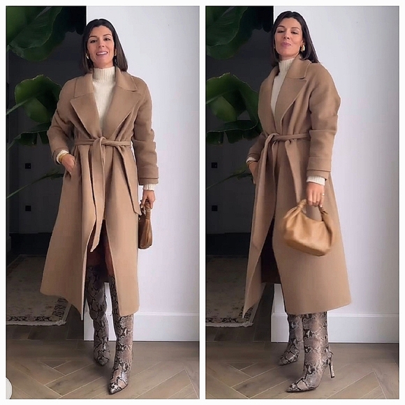 Zara Wool Blend Coat Camel Tan Size S - Picture 8 of 16